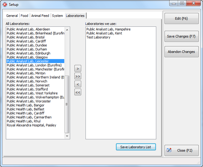 Laboratory tab in setup